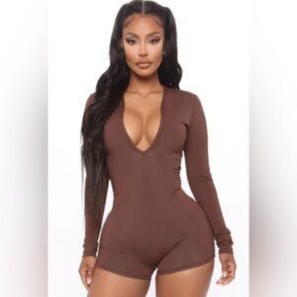 Fashion Nova NWT Second to None Brown Romper - Sz Large Sexy